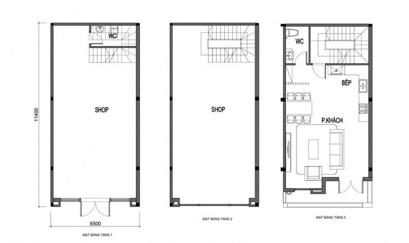 Mặt bằng tầng 1,2,3 của Shophouse Vinhomes Đan Phượng