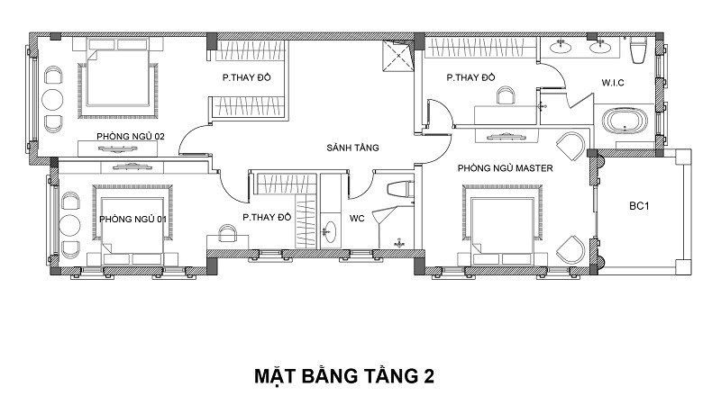 Mặt bằng tầng 2 biệt thự song lập tại vinhomes đan phượng